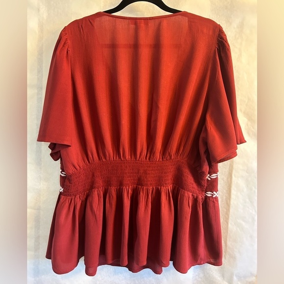 Knox Rose embroidered flowy blouse top w/flutter sleeves Sz-XXL. Y17 - Picture 7 of 10